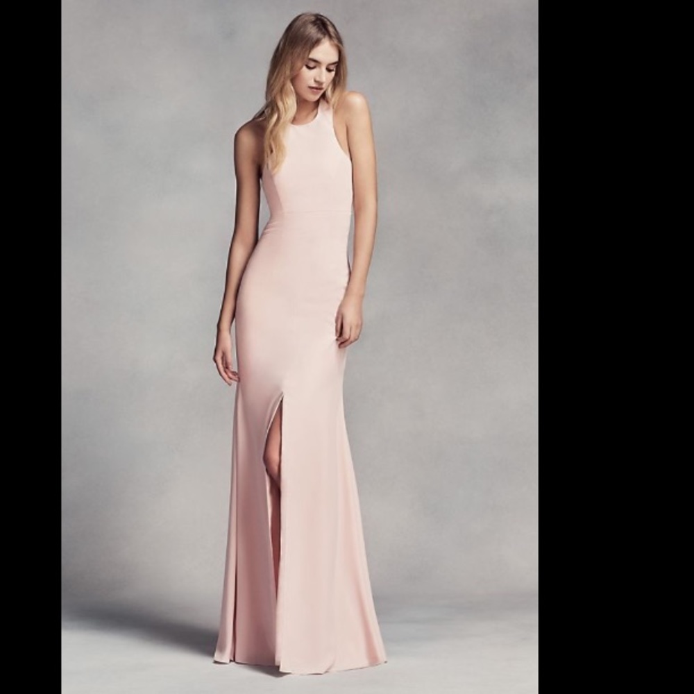 Long halter BRIDESMAID DRESS with skirt slit